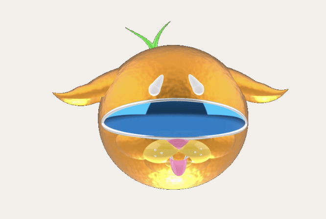 Digital 3D model of an orange with face, boobs and dick