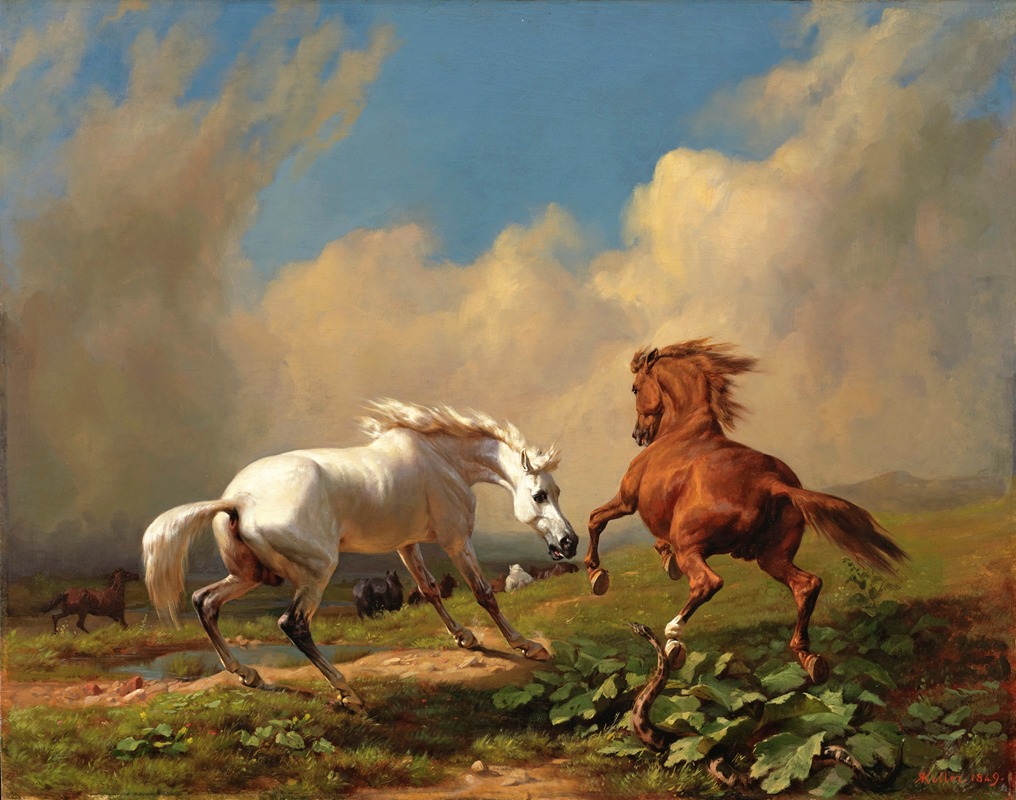 Horses Balking At Approaching Storm (1849) by Johann Rudolf Koller (Swiss, 1828–1905)