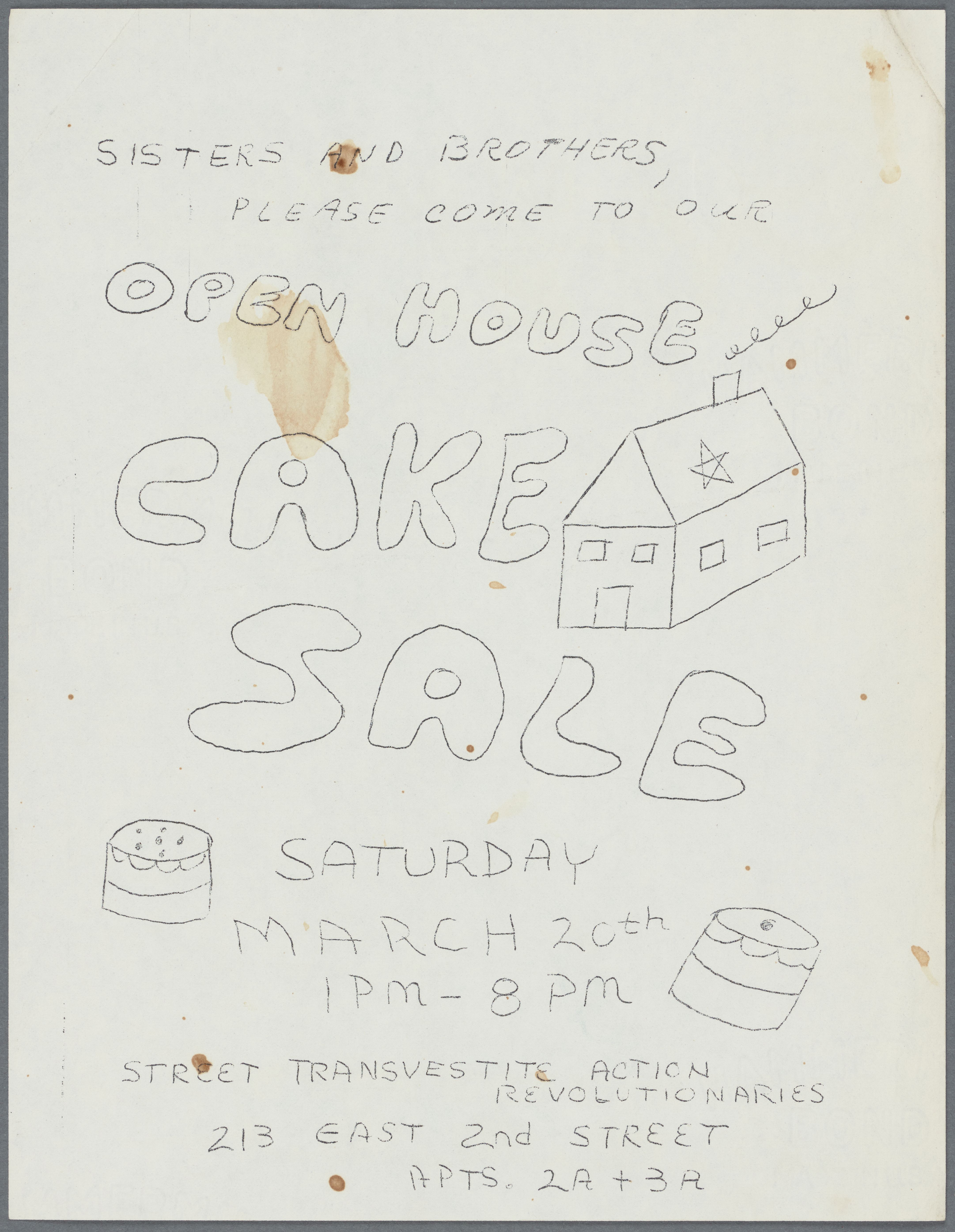 A flyer advertising a cake sale for fundraising